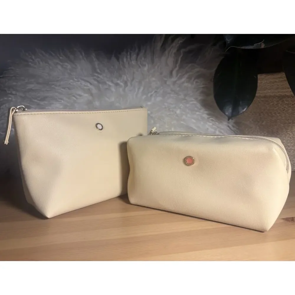 New Set of 2 Bvlgari Emirates Makeup Bag Beige Zip Cosmetic Pouch Pocket